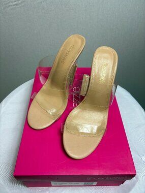 ShoeDazzle Trixee Nude/Clear Wedges, Size 8.5, Worn Once